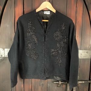 Vintage Black Beaded Cardigan 